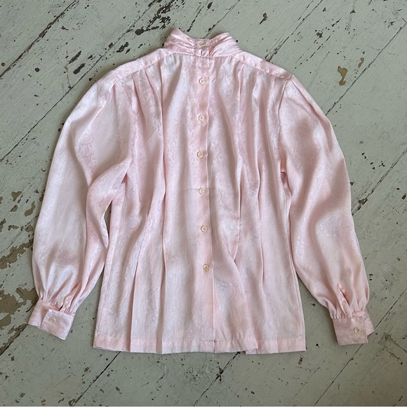 Vintage JL Plum Silky Damask Shell Pink High Neck Blouse - Picture 4 of 14